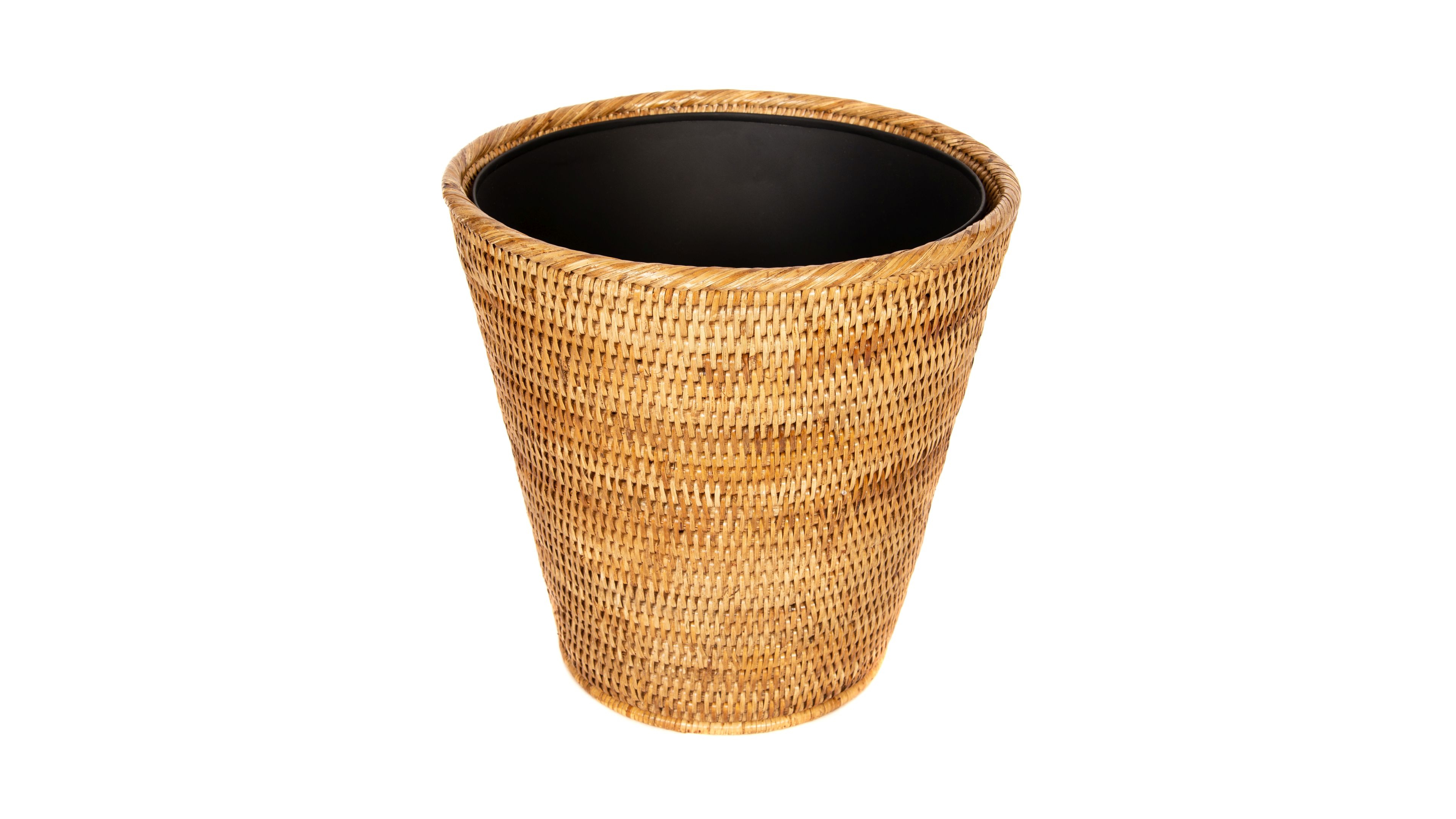 Artifacts Trading Company Rattan Round Tapered Waste Basket with Metal Liner