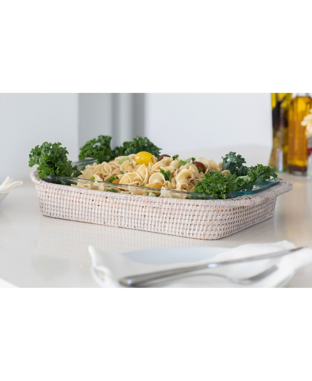 Artifacts Rattan Rectangular Baker Basket with Pyrex