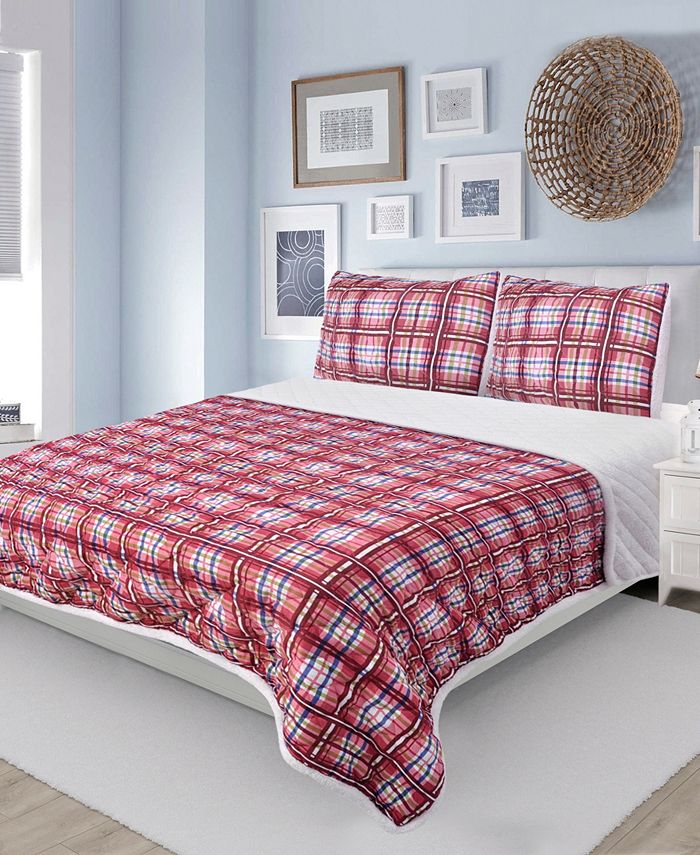 Mod Lifestyles Microfiber Sherpa Back 2 Piece Quilt Set Twin Collection