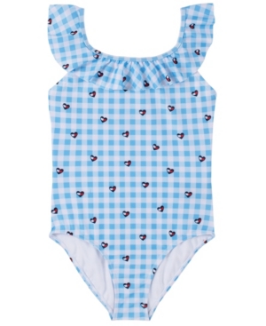 Tommy Hilfiger Big Girls Ruffle Neck One Piece Swimsuit