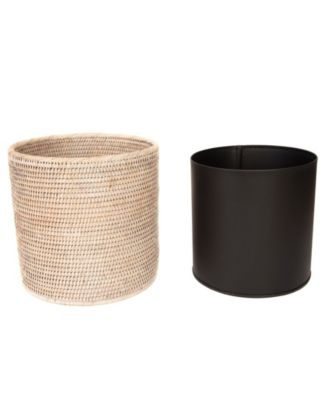 Artifacts Trading Company Rattan Round Waste Basket with Metal Liner