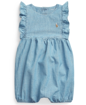 Ralph Lauren Baby Girls Cotton Chambray Bubble Shortall