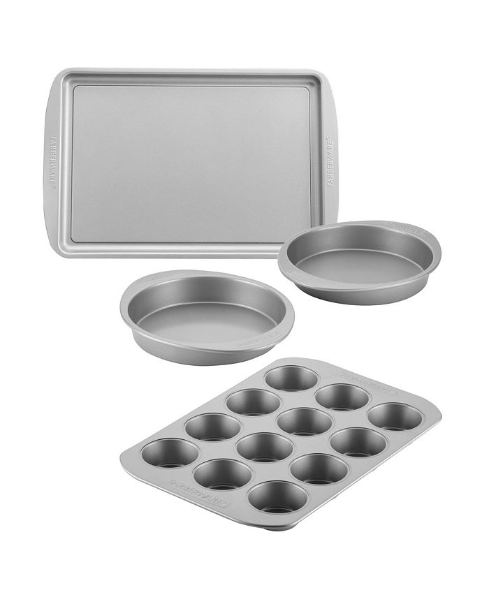 Farberware - Bakeware Nonstick Cookie, Muffin, Cupcake, and Cake Pan Set, 4-Pc., Gray