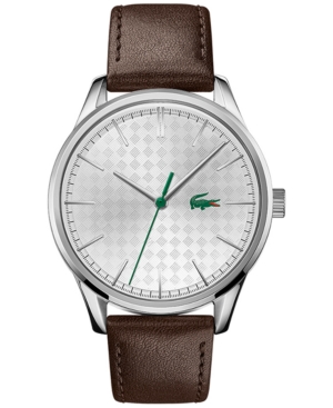 LACOSTE MEN'S VIENNA BROWN LEATHER STRAP WATCH 42MM WOMEN'S SHOES