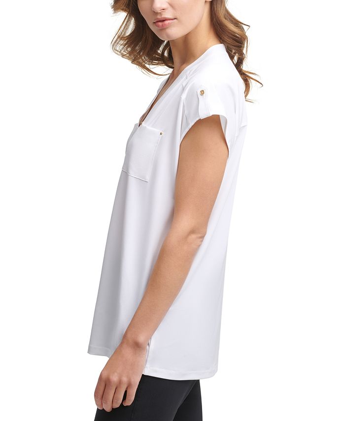 Calvin Klein Women's Puckered V Neck Shirt White Size Medium