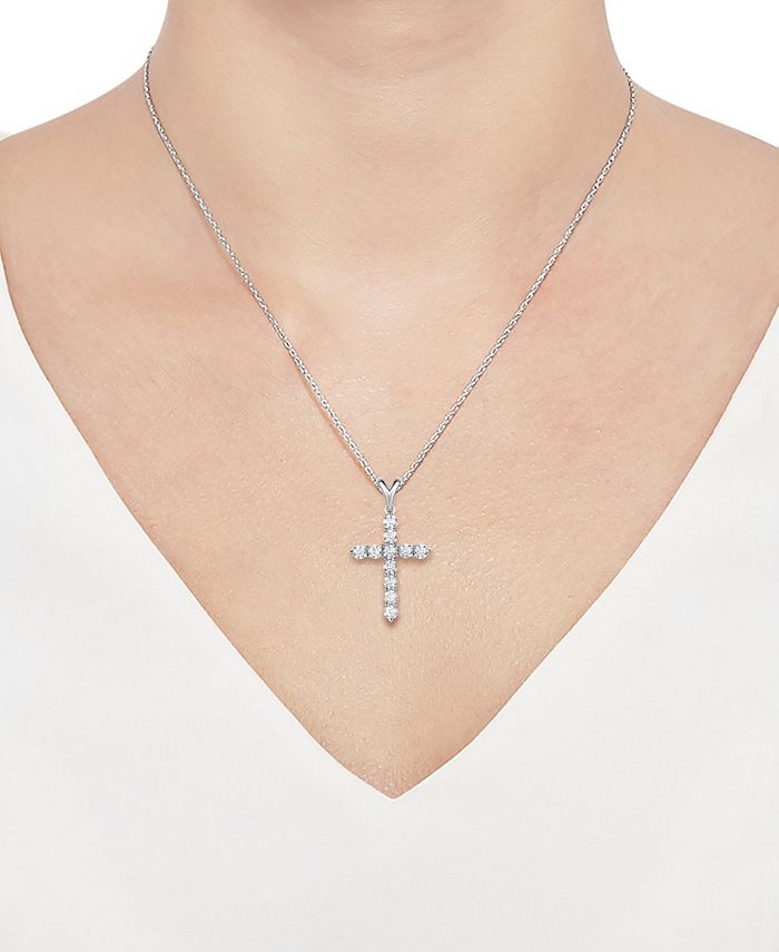 Macy's - Cubic Zirconia Cross 16" Pendant Necklace in Sterling Silver