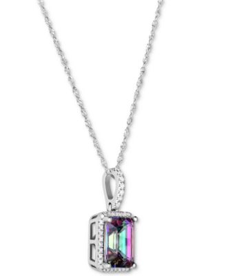 Macy's - Mystic Topaz (3-1/2 ct. t.w.) & Diamond (1/6 ct. t.w.) 18" Pendant Necklace in 14k White Gold