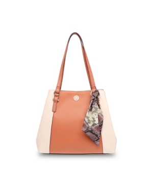 Anne Klein Colorblock 4 Poster Shoulder Bag With Detachable Scarf In Terracotta