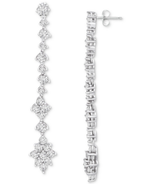 Macy's Diamond Cluster Drop Earrings (2-1/2 Ct. T.w.) In 14k White Gold
