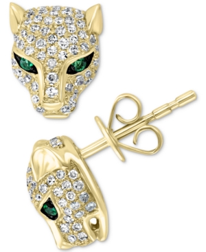 Effy Collection Effy Diamond 1 2 Ct. T.w. Emerald Accent Panther Stud Earrings In 14k Gold In Yellow Gold ModeSens