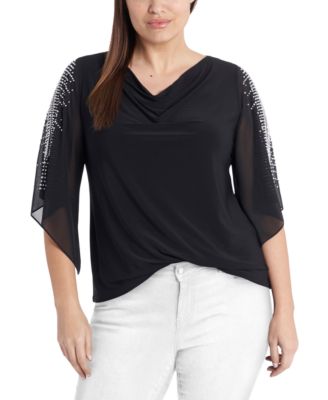 MSK - Plus Size Drape-Neck Beaded-Sleeve Top