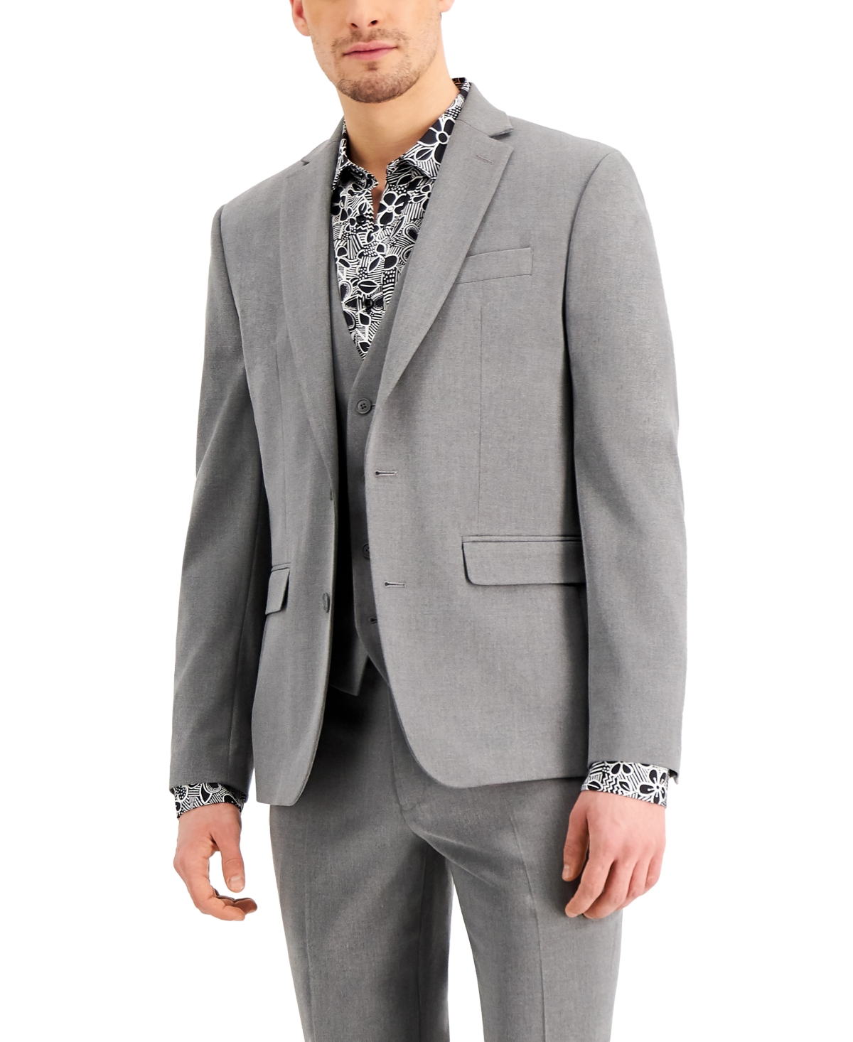 Men's Slim-Fit Gray Solid Suit Jacket, Created for Macy's - Pure Grey