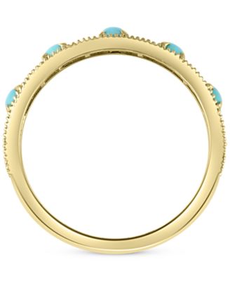 EFFY&reg; Diamond (1/4 ct. t.w.) & Turquoise (2-1/2mm) Band Ring In 14k Gold
