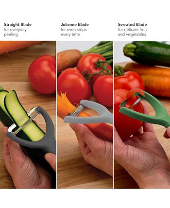 Tovolo - Magnetic Tri-Peeler, Set of 3 Vegetable Peelers, Serrated & Julienne Blades, Set of 3 Y-Peelers for Kitchen, Magnetic Handles for Compact Storage