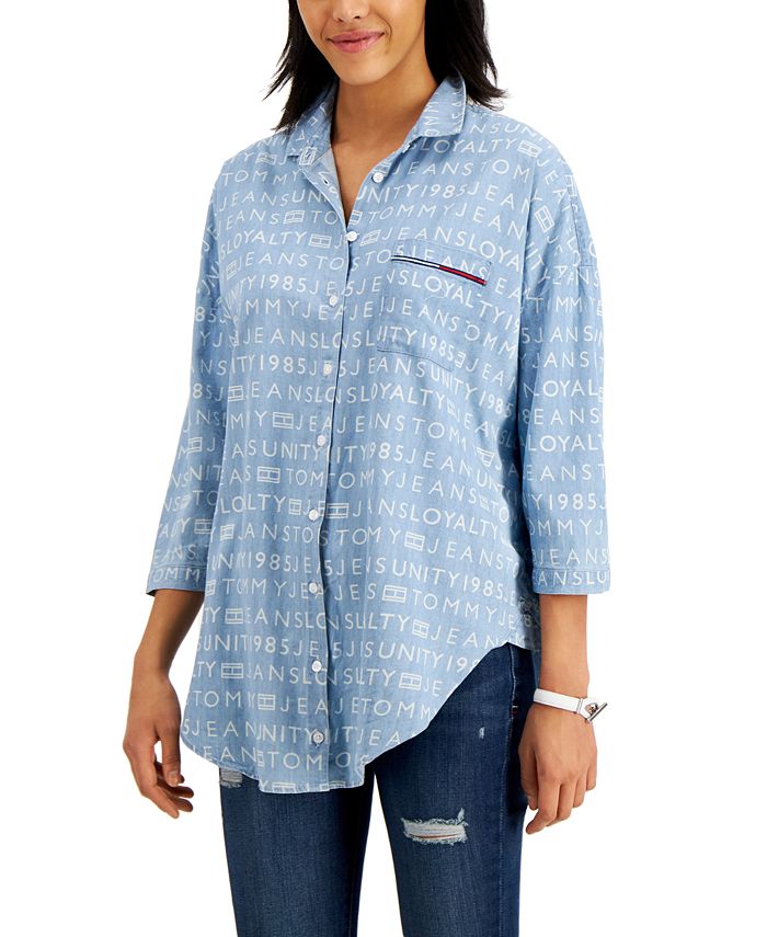 Tommy Jeans Chambray Logo-Print Shirt & Reviews - Tops - Women - Macy's
