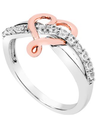 Lab-Grown White Sapphire (1/3 ct.t.w) 14K Rose Gold Plated Heart Ring in Sterling Silver