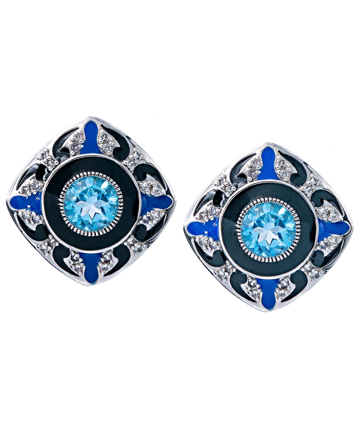 Macy's Swiss Blue Topaz (2 3/4 Ct.t.w) And Enamel Earrings In Sterling Silver In Blue Topaz