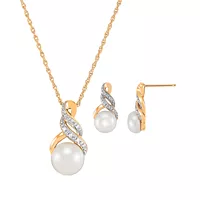 Deals on Macys Cultured Freshwater Pearl & Diamond Pendant Necklace & Earrings Set