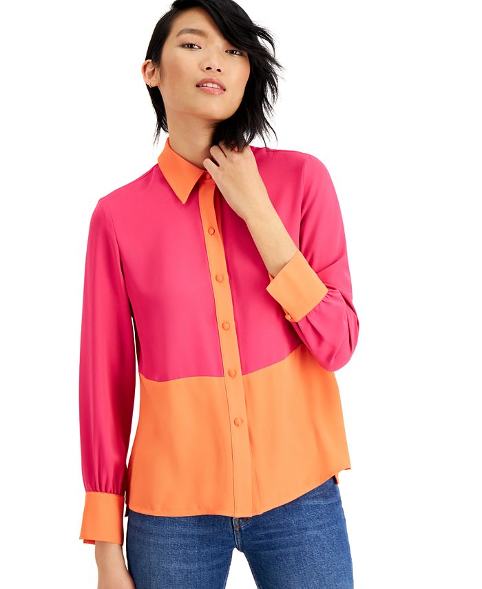 Bar III Colorblocked Button-Front Top, Created For Macy's & Reviews ...