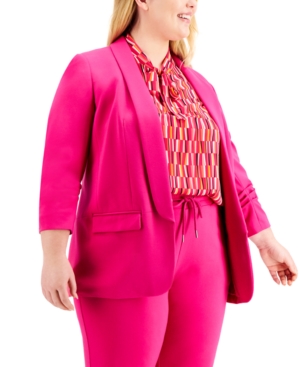 Bar Iii Plus Size Ruched-sleeve Blazer, For Macy's In Pink Punch | ModeSens