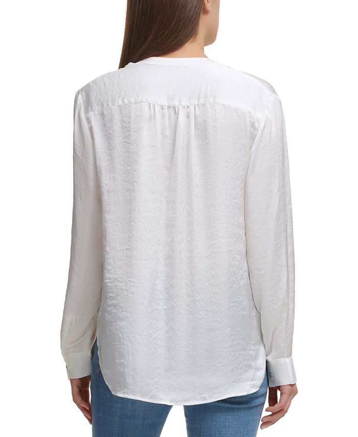 DKNY Pleated Button-Neck Top - Macy's