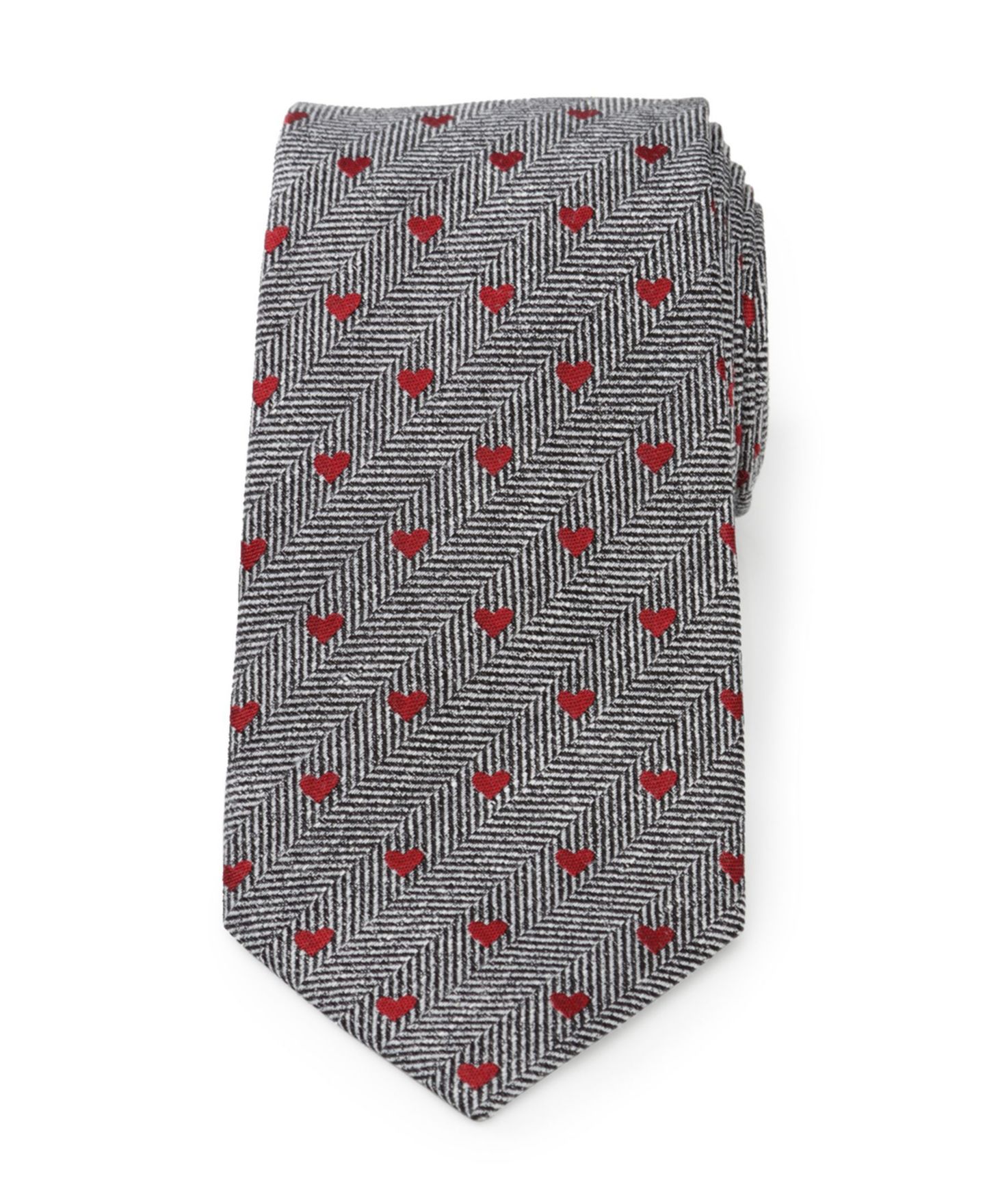Мужские галстуки Cufflinks Inc. Herringbone Heart Tie, цвет: Серый / Красный — фото 1