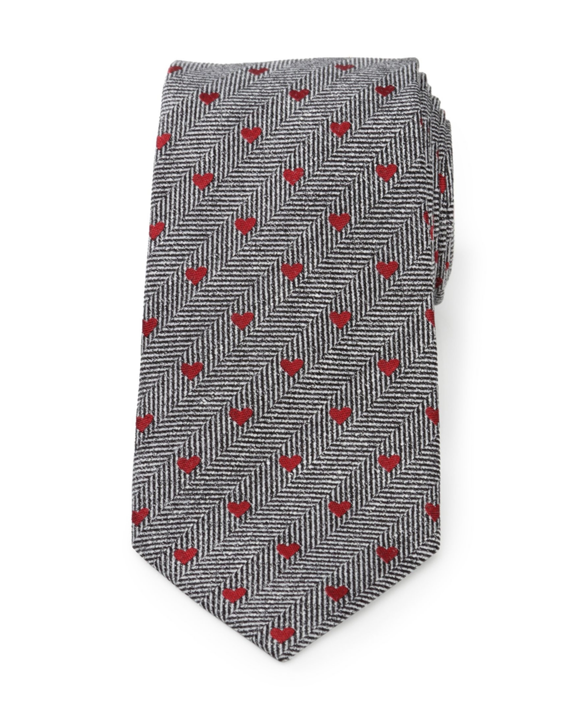 Men's Herringbone Heart Tie - Gray, Ruby Red