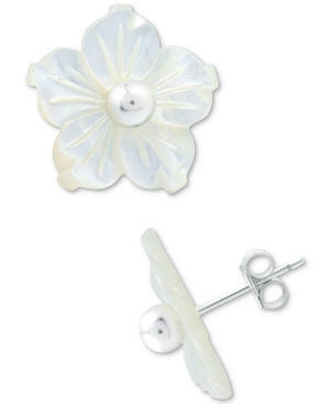 Giani Bernini Dyed Blue Abalone Flower Stud Earrings in Sterling Silver (Also in Mother-of-Pearl & White Shell) Created for Macy's