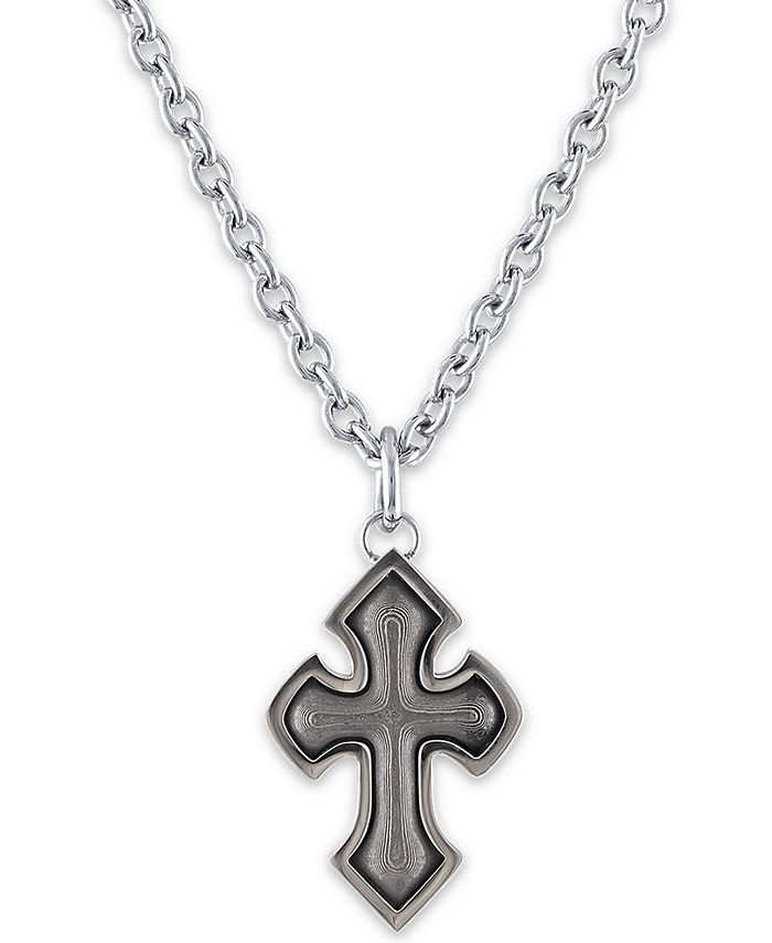 Macy's Men's Cross 22" Pendant Necklace in Stainless Steel Macy's