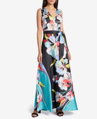 Tahari ASL Satin Printed Maxi Dress - Macy's