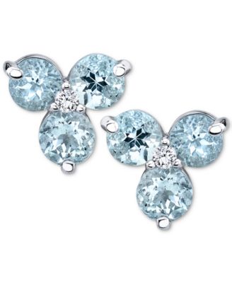 Aquamarine (1-1/2 ct. t.w.) & Diamond (1/20 ct. t.w.) Flower Stud Earrings in 14k White Gold