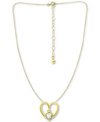 Cubic Zirconia Claddagh Heart 16" Pendant Necklace, Created for Macy's