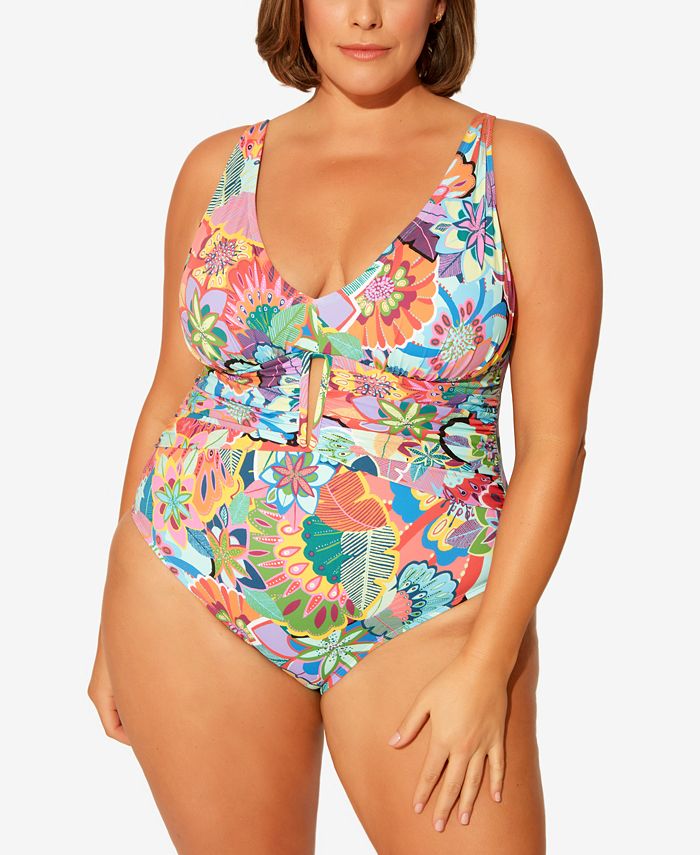 Bleu by Rod Beattie Plus Size Printed Keyhole One Piece Swimsuit