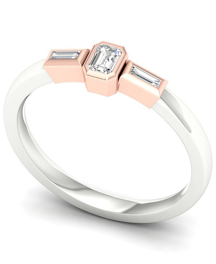 Macy's - Diamond Triple Stone Ring (1/4 ct. t.w.) in 10k White & Rose Gold