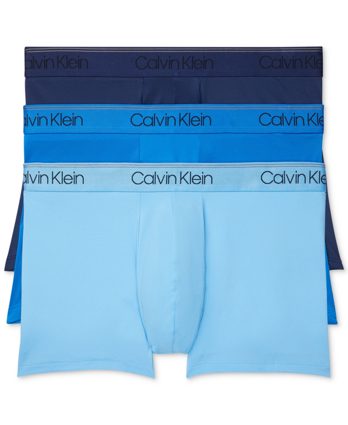 Shop Calvin Klein Men's 3-pack Microfiber Stretch Low-rise Trunk Underwear In Navy,blue,paradise
