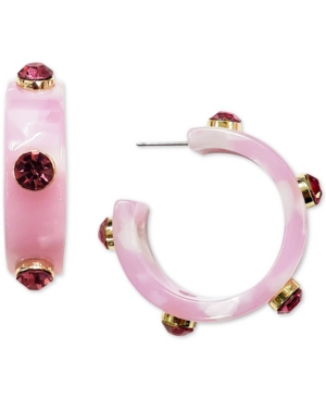 Gold-Tone Pink Crystal Resin Large Hoop Earrings 17