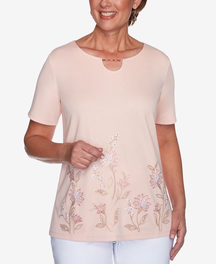 Alfred Dunner Petite Springtime In Paris Floral-Embroidered Top - Macy's