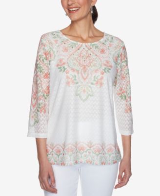 Alfred Dunner - Petite Springtime In Paris Scroll-Yoke & Border Texture Top