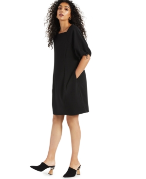 Alfani Cinch-sleeve Dress, Created For Macy's In Deep Black