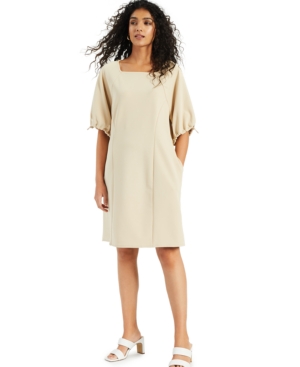 Alfani Cinch-sleeve Dress, Created For Macy's In Cream Beige