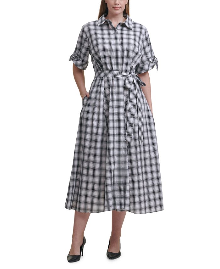 Calvin Klein Plus Size Checkered Shirtdress - Macy's
