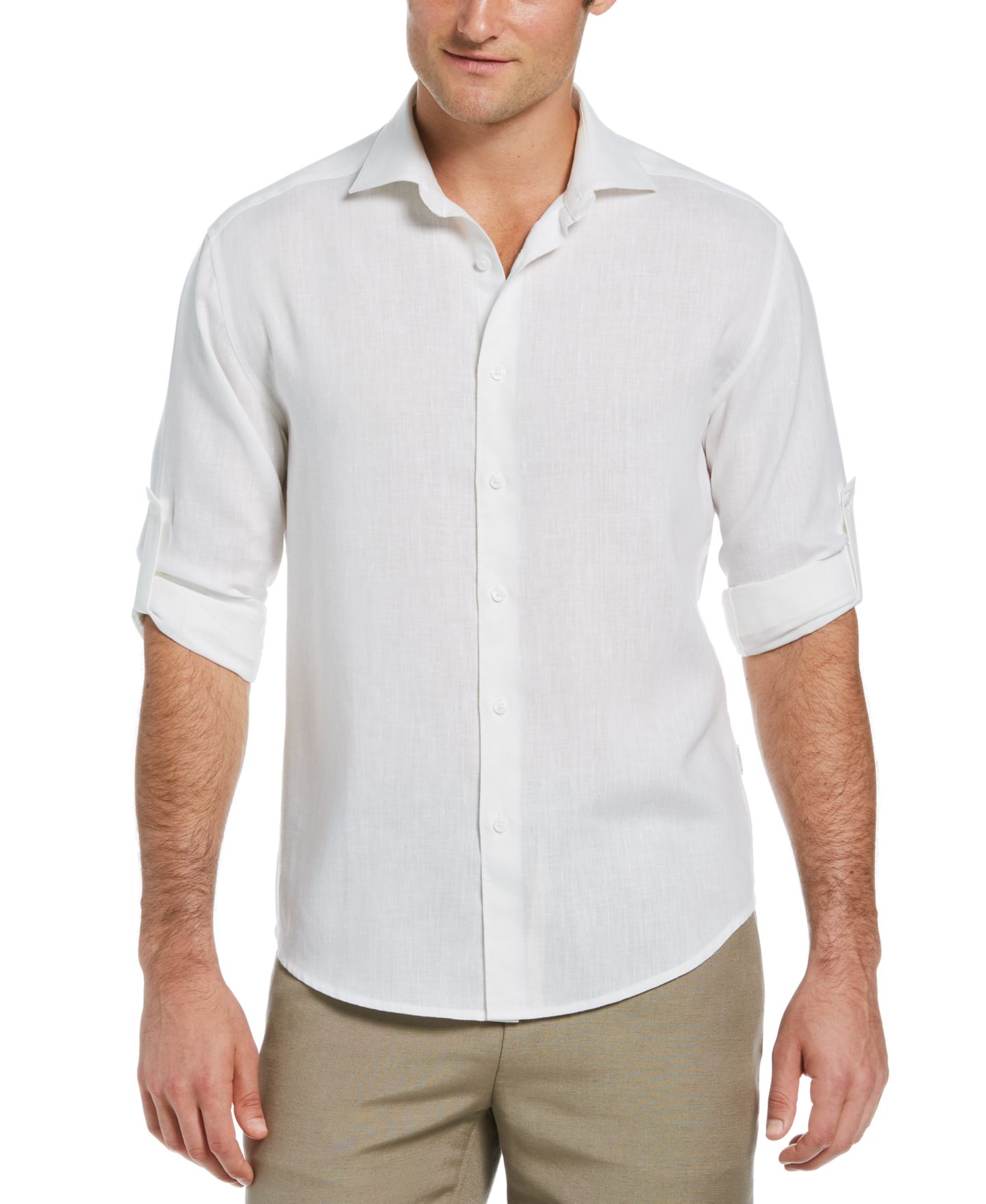 Мужская рубашка Cubavera Travelselect Linen Blend Wrinkle-Resistant, цвет: Яркий белый — фото 1