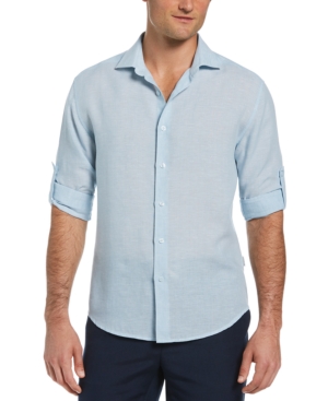 Cubavera Men's Travelselect Linen Blend Wrinkle-resistant Shirt In Cerulean