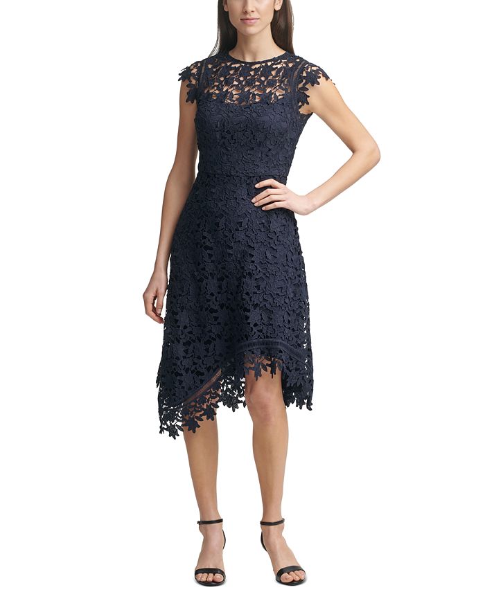 Eliza J Lace Asymmetrical-Hem Midi Dress & Reviews - Dresses - Women ...