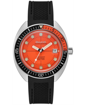 Shop Bulova Men's Automatic Oceanographer Gmt Black Polyurethane Strap Watch 41mm In Silver
