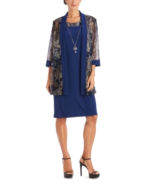 R & M Richards 2-Pc Printed Jacket & Necklace Dress