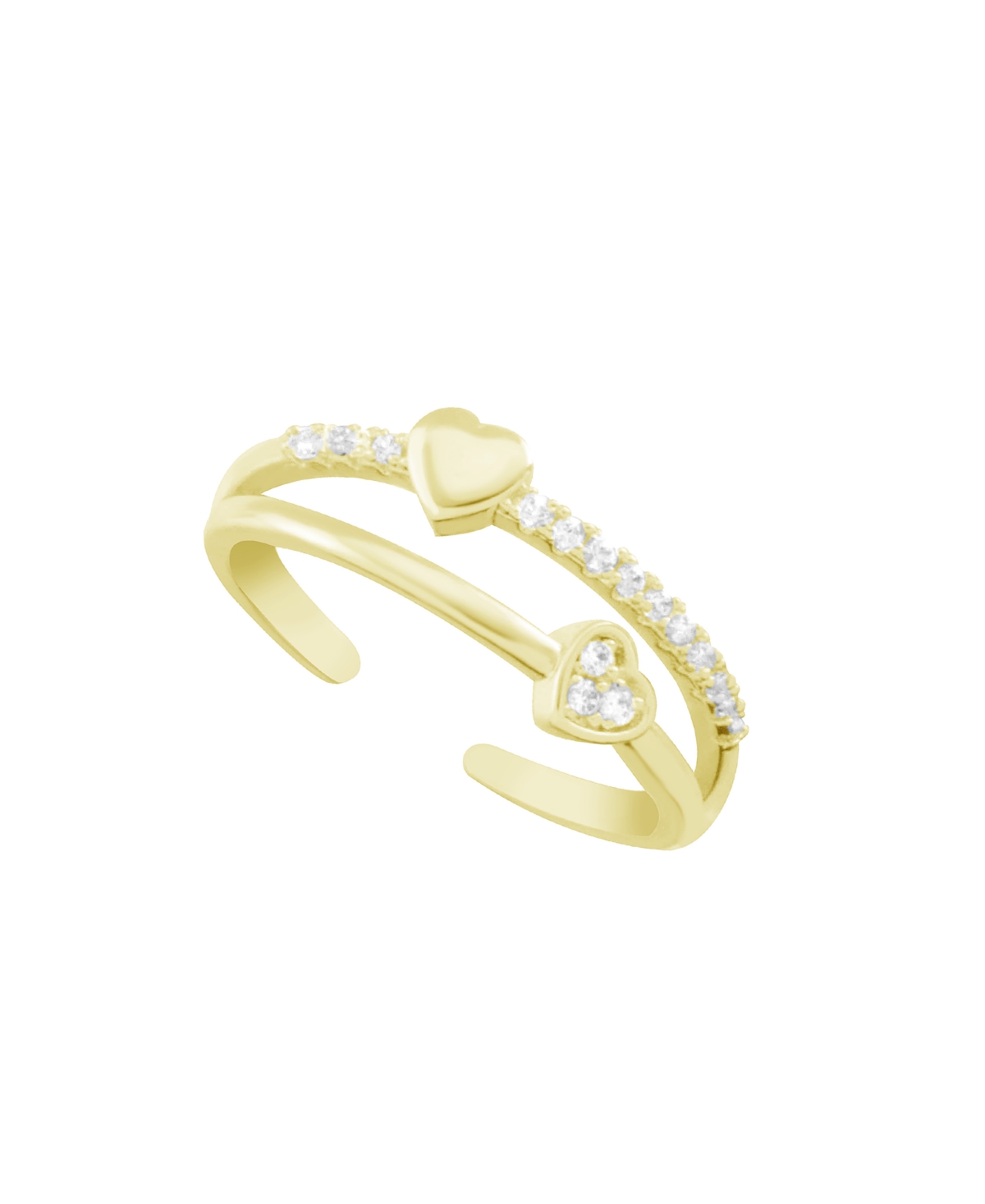 Cubic Zirconia Double Row Heart Toe Ring in Gold Plate - Gold