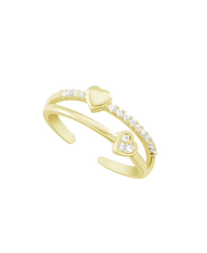 And Now This - Cubic Zirconia Double Row Heart Toe Ring in Gold Plate
