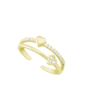 Essentials Cubic Zirconia Double Row Heart Toe Ring In Gold Plate