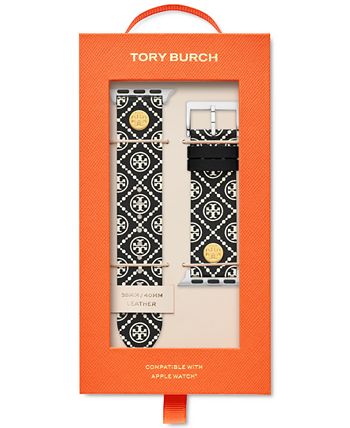Tory Burch - Women's Black Medallion Print Band For Apple Watch&reg; Leather Strap 38mm/40mm